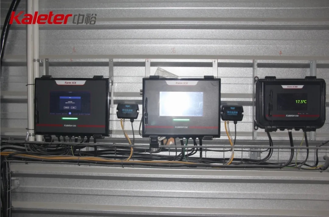 Kaleter Farm ICX environmental controllers mounted on a poultry house wall