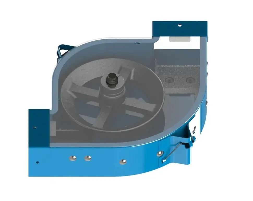 Corner wheel assembly, cast steel wheel on a hardened bearing shaft