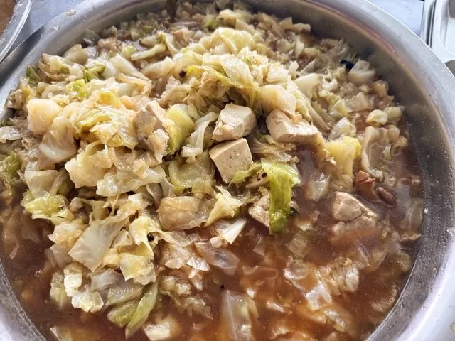 Stir-fried cabbage and tofu dish served at Kaleter's June birthday celebration